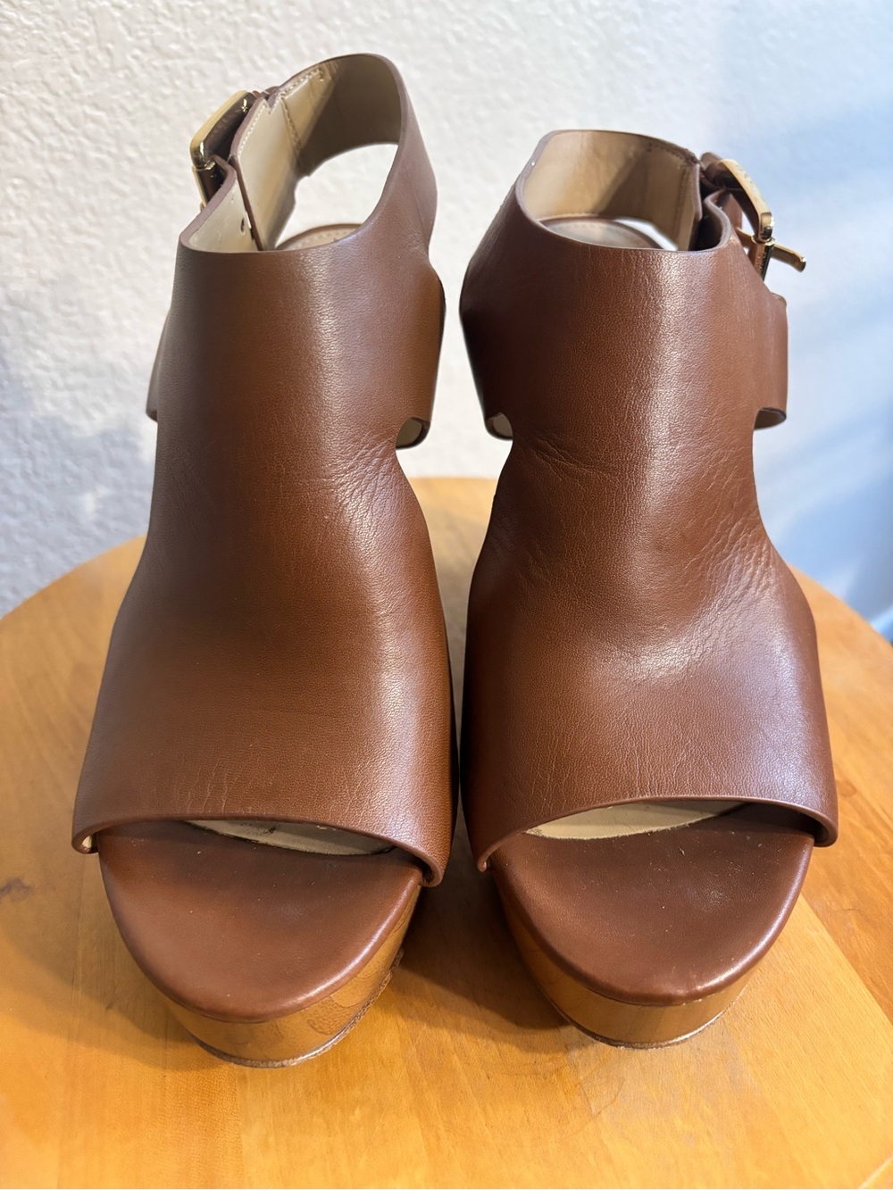 Michael Kors Brown Leather Platform Open-Toe Sandals